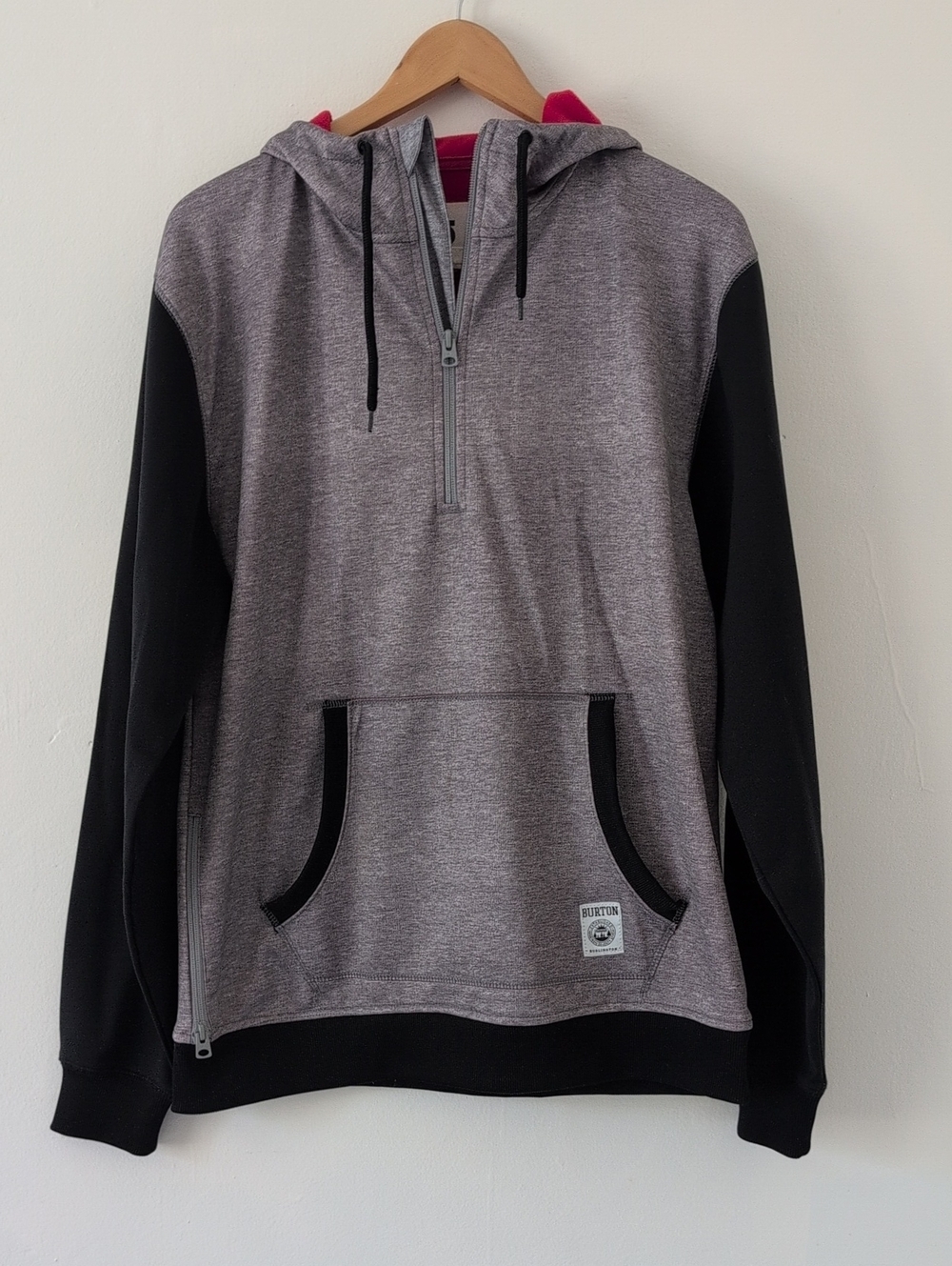 Burton Gray & Black Half-Zip DryRide Hoodie with Red Fleece Lining Medium